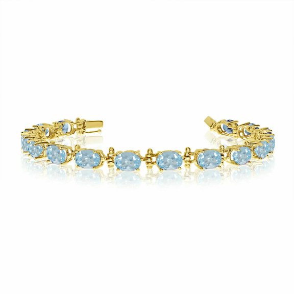 Natural Aquamarine Gemstone Tennis Bracelet 14K Yellow Gold Bracelet