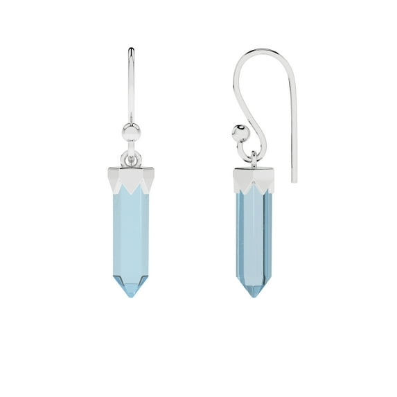 Natural Aquamarine Hexagon Shape Dangle Earrings in Sterling Silver for Women, March Birthstone Jewelry for Her Birthday, Wedding Anniversary, Christmas, Mothers Day