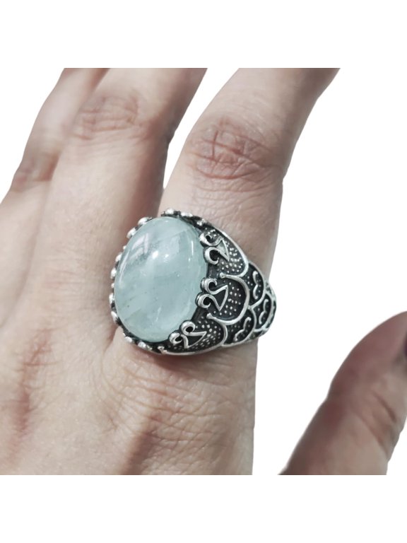Natural Aquamarine Mens Ring, March Aquamarine Ring, Aquamarine Ring, Silver Jewelry, 925 Silver Ring, Gift, Heavy Mens Ring, Arabic Design, Ottoman Style Ring, Christmas, Turkey Mens Signet Ring
