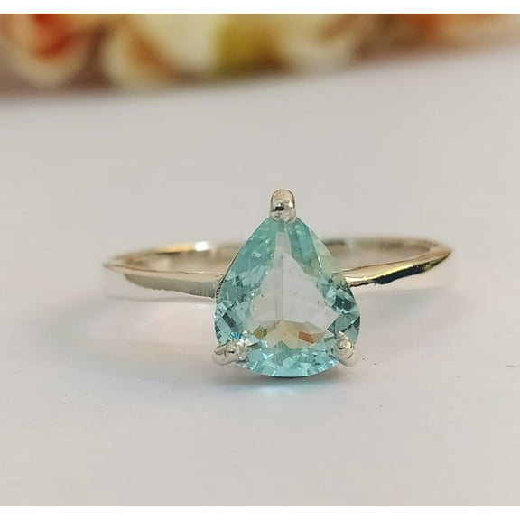 Natural Aquamarine Ring-925 Solid Sterling Silver-Jewelry Handmade-Fine Quality Sky Blue Aquamarine-Unique Engagement Ring