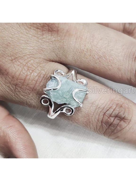 Natural Aquamarine Ring, Raw Aquamarine Gemstone Ring, March Birthstone, Hippie Wire Ring, 925 Sterling Silver, Womens Ring, Christmas, Thanksgiving, Handmade, Statement Jewelry, Raw Gemstone Jewelry