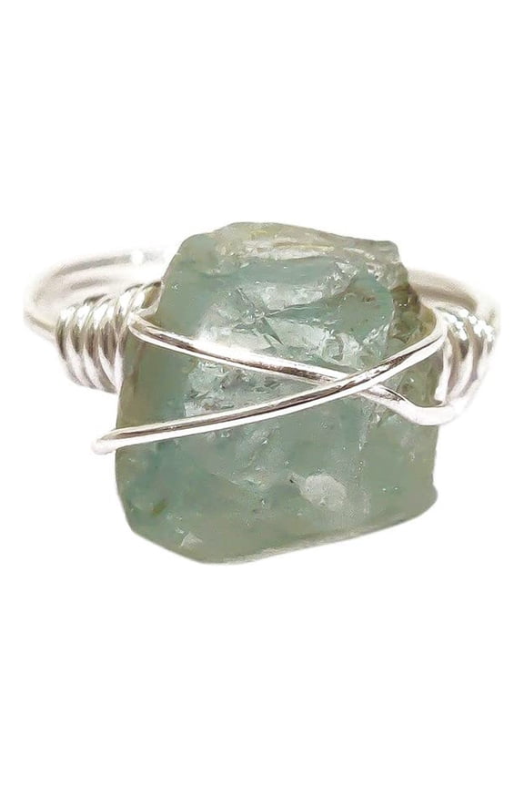 Natural Aquamarine Ring, Rough Aquamarine Gemstone Ring, March Birthstone, Wire Band, 925 Sterling Silver, Womens Ring, Christmas, Thanksgiving, Handmade, Statement Jewelry, Raw Gemstone Jewelry