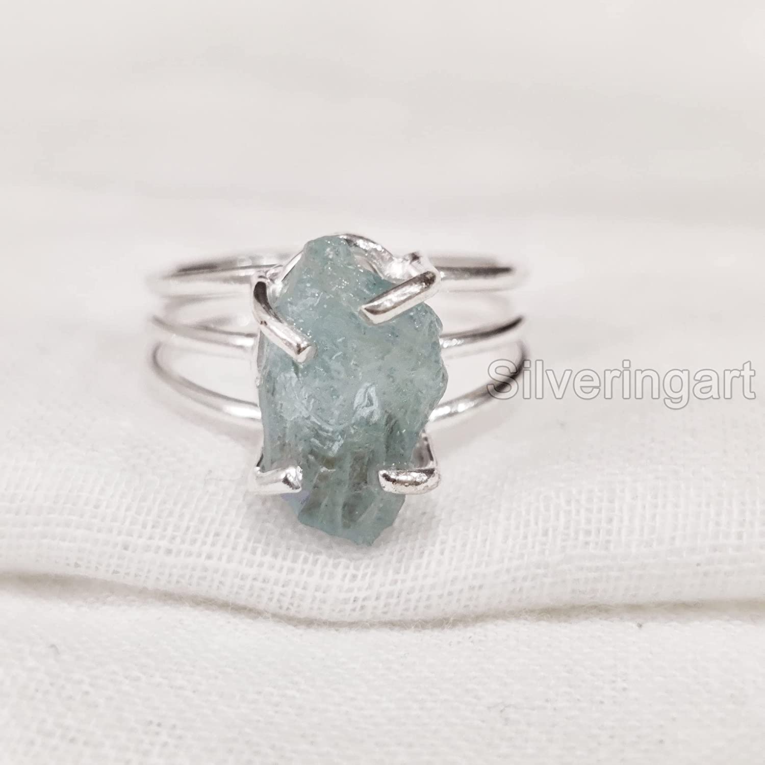 Natural Aquamarine Ring – 925 Sterling Silver Band – Oval Stone, Handmade India (UU03)