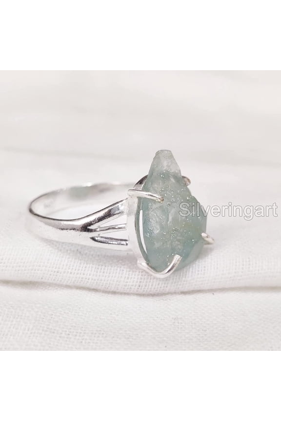 Natural Aquamarine Ring, Rough Aquamarine Gemstone Ring, March Birthstone, Boho Ring, 925 Sterling Silver, Womens Ring, Christmas, Thanksgiving, Handmade, Statement Jewelry, Raw Gemstone Jewelry