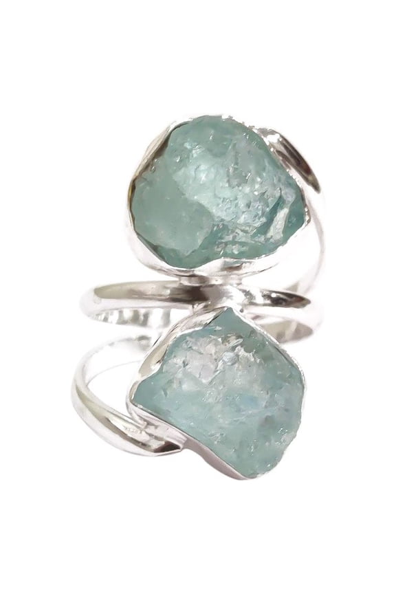 Natural Aquamarine Ring, Rough Aquamarine Gemstone Ring, March Birthstone, Double Stone, 925 Sterling Silver, Womens Ring, Christmas, Thanksgiving, Handmade, Statement Jewelry, Raw Gemstone Jewelry
