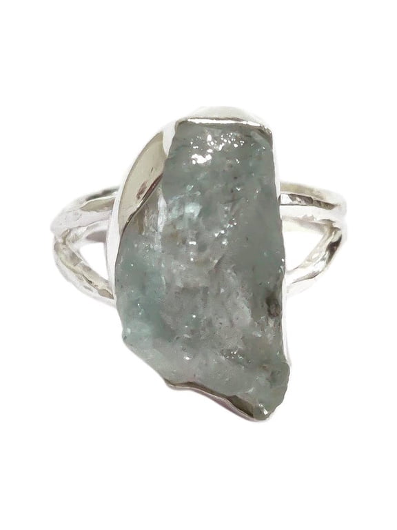Natural Aquamarine Ring, Rough Aquamarine Gemstone Ring, March Birthstone, Hammered, 925 Sterling Silver, Womens Ring, Christmas, Thanksgiving, Handmade, Statement Jewelry, Raw Gemstone Jewelry