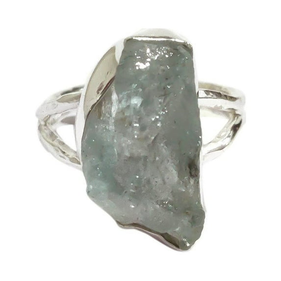 Natural Aquamarine Ring, Rough Aquamarine Gemstone Ring, March Birthstone, Hammered, 925 Sterling Silver, Womens Ring, Christmas, Thanksgiving, Handmade, Statement Jewelry, Raw Gemstone Jewelry