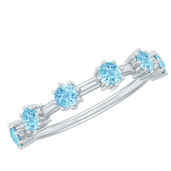 Rosec Jewels Natural Aquamarine Promise Ring for Women - Stackable Ring - AAA Quality March Birthstone Ring - Ready to Gift, 10K White Gold, US 9.50