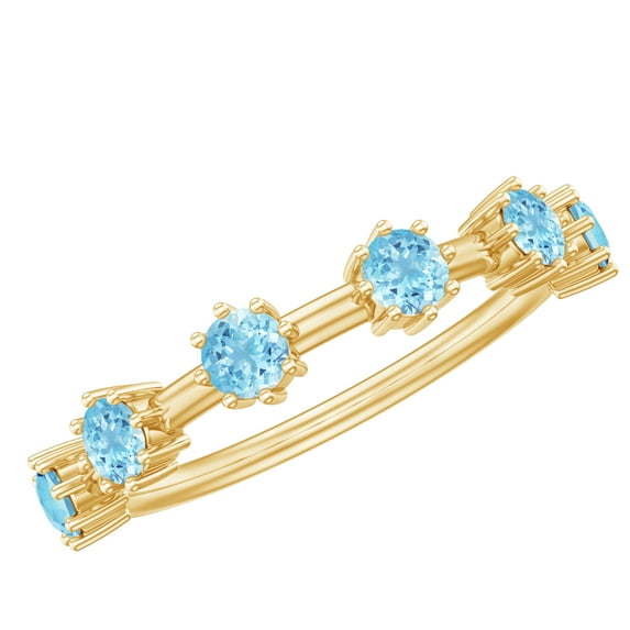 Rosec Jewels Natural Aquamarine Promise Ring for Women - Stackable Ring - AAA Quality March Birthstone Ring - Ready to Gift, 14K Yellow Gold, US 11.00