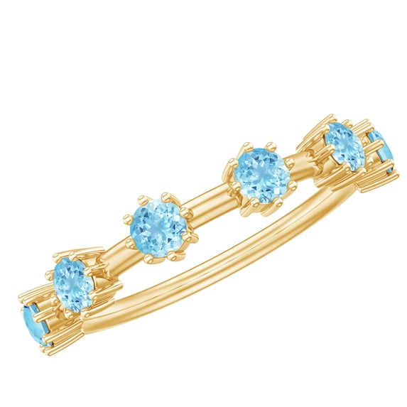 Rosec Jewels Natural Aquamarine Promise Ring for Women - Stackable Ring - AAA Quality March Birthstone Ring - Ready to Gift, 18K Yellow Gold, US 13.00