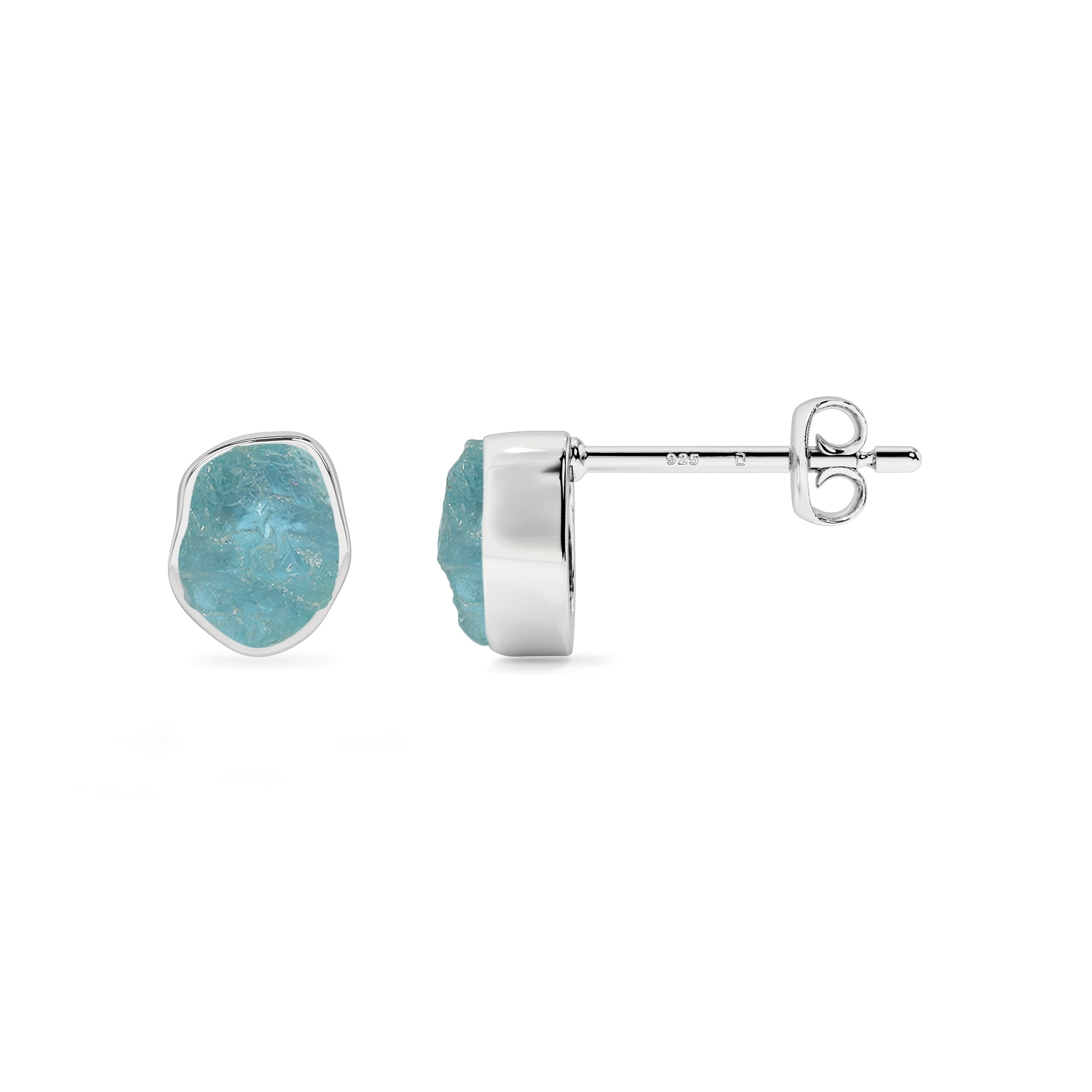 Natural Aquamarine Rough Shape Stud Earrings in Sterling Silver for Women, March Birthstone Jewelry for Her Birthday, Wedding Anniversary, Christmas, Mothers Day