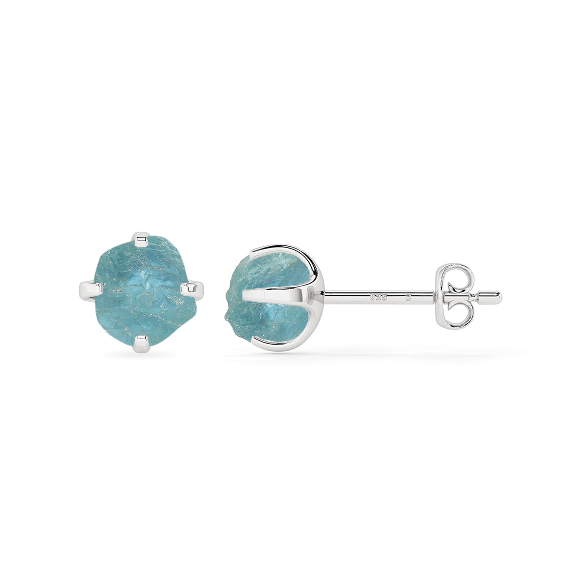 Natural Aquamarine Rough Shape Stud Earrings in Sterling Silver for Women, March Birthstone Jewelry for Her Birthday, Wedding Anniversary, Christmas, Mothers Day