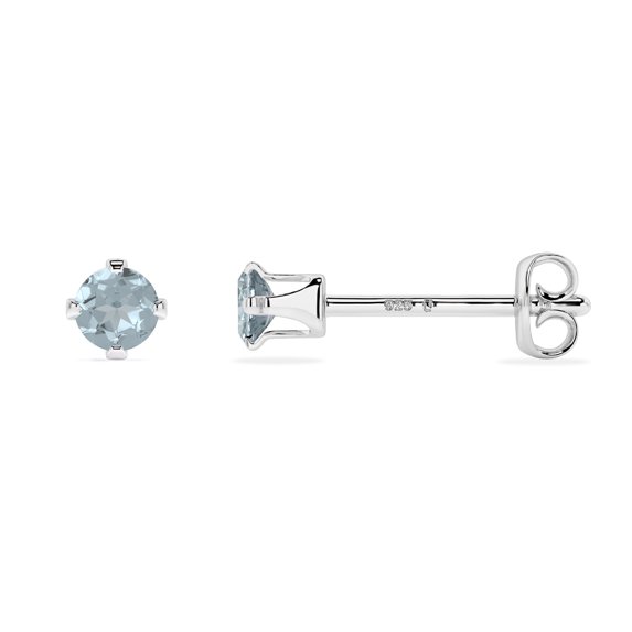 Natural Aquamarine Round Shape Stud Earrings in Sterling Silver for Women, March Birthstone Jewelry for Her Birthday, Wedding Anniversary, Christmas, Mothers Day