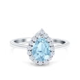 thumbnail image 1 of Natural Aquamarine Size-9 Art Deco Pear Teardrop Vintage Style Halo CZ Wedding Engagement Rings For Women 925 Sterling Silver Gifts For Her, 1 of 6