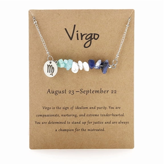 Natural Aquamarine Sodalite Howlite Chip Alloy Constellation Pendant Necklaces Stainless Steel Satellite Chain Necklaces for Women Men