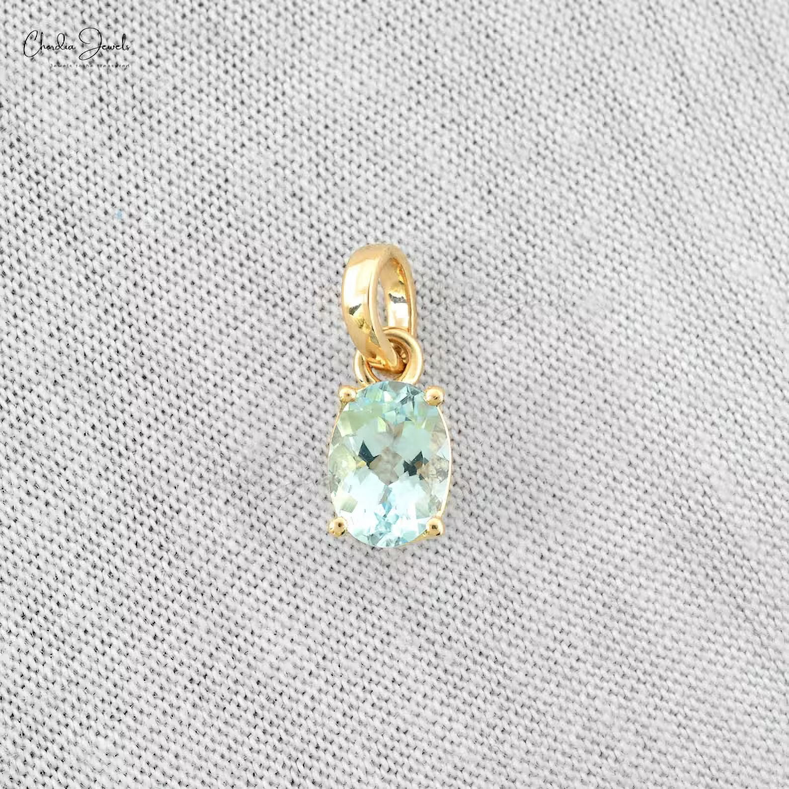Natural Aquamarine Solitaire Pendant Gold Gemstone Pendant Weddin Gift