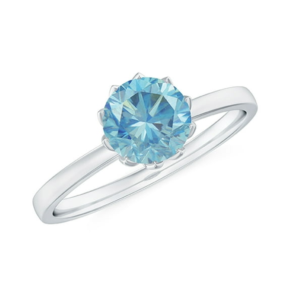 Rosec Jewels Natural Aquamarine Solitaire Ring in Lotus Basket Setting, March Birthstone Ring, 14K White Gold, US 9.50