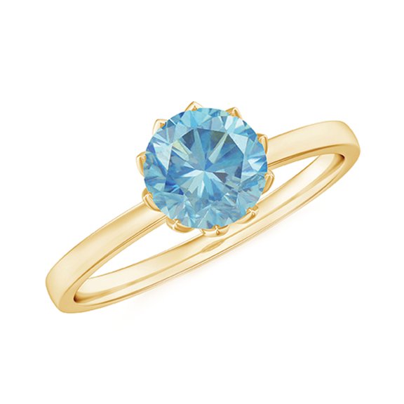 Rosec Jewels Natural Aquamarine Solitaire Ring in Lotus Basket Setting, March Birthstone Ring, 18K Yellow Gold, US 10.00