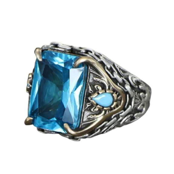 Natural Aquamarine Stone Silver Ring-Handmade Ring-Jewelry Gift For Him and Her-Mid Century Modern Rings