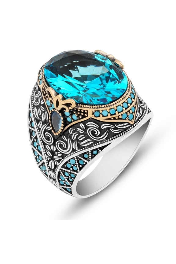 Natural Aquamarine Stone Silver Ring-Handmade Ring-Jewelry Gift For Him and Her-Mid Century Modern Rings