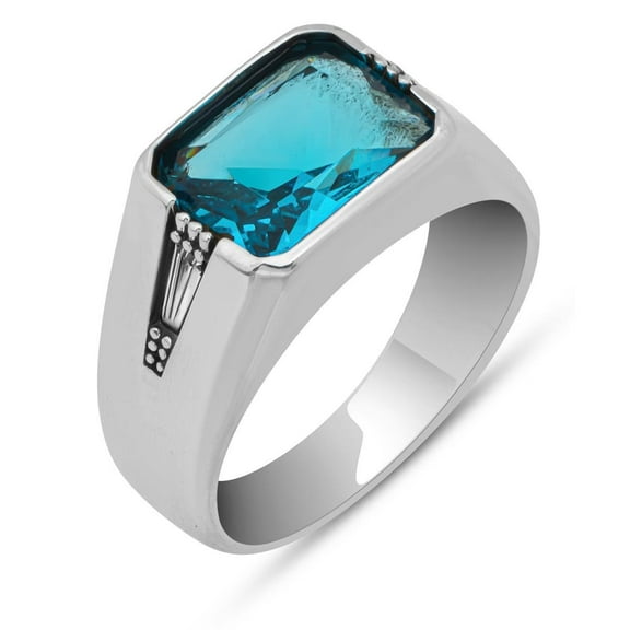 Natural Aquamarine Stone Silver Ring-Handmade Ring-Jewelry Gift For Him and Her-Mid Century Modern Rings