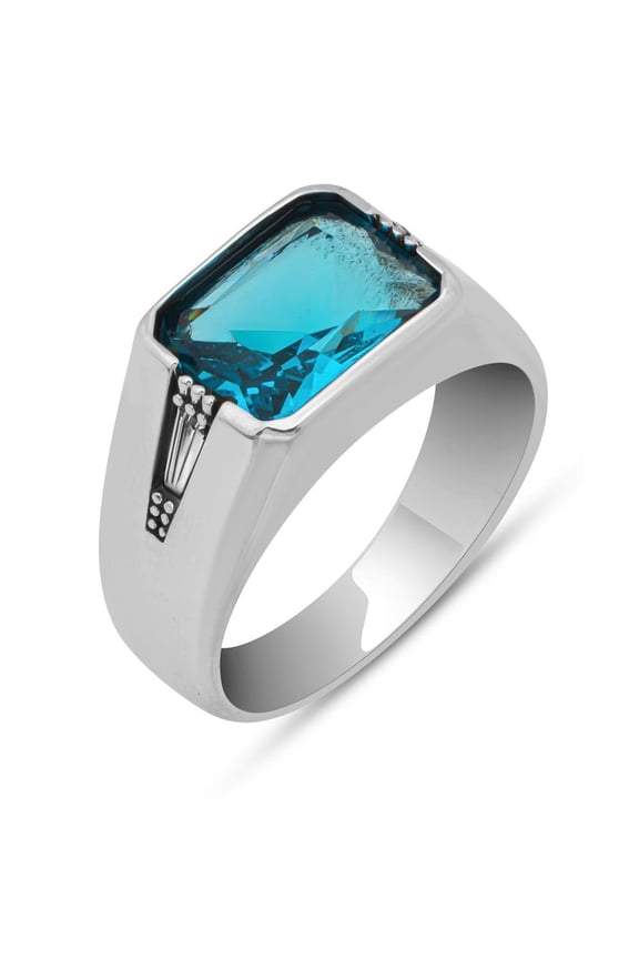 Natural Aquamarine Stone Silver Ring-Handmade Ring-Jewelry Gift For Him and Her-Mid Century Modern Rings