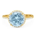 thumbnail image 1 of Natural Aquamarine Yellow Tone Silver Size-7 Art Deco Round Vintage Style Hidden Halo CZ Wedding Engagement Rings For Women 925 Sterling Silver Gifts For Her, 1 of 6