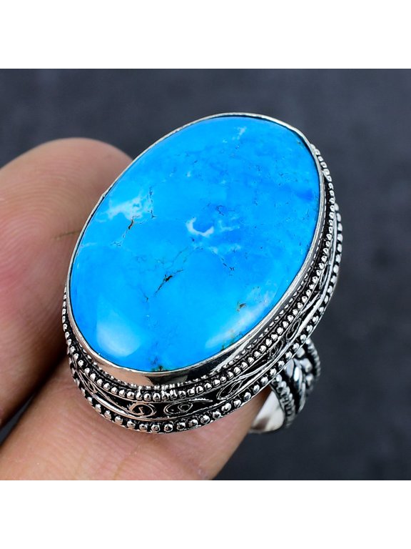 Natural Arizona Turquoise Gemstone 925 Sterling Silver Jewelry Ring Size 10