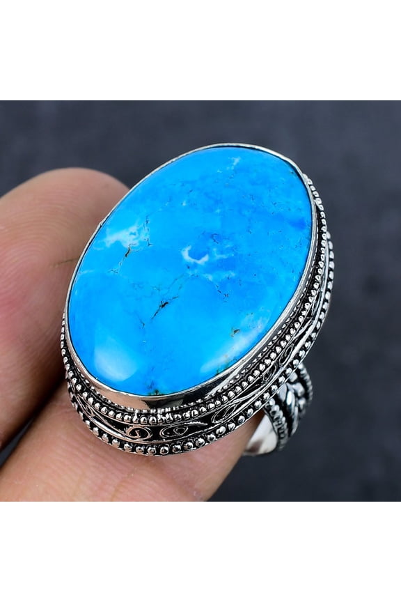Natural Arizona Turquoise Gemstone 925 Sterling Silver Jewelry Ring Size 10