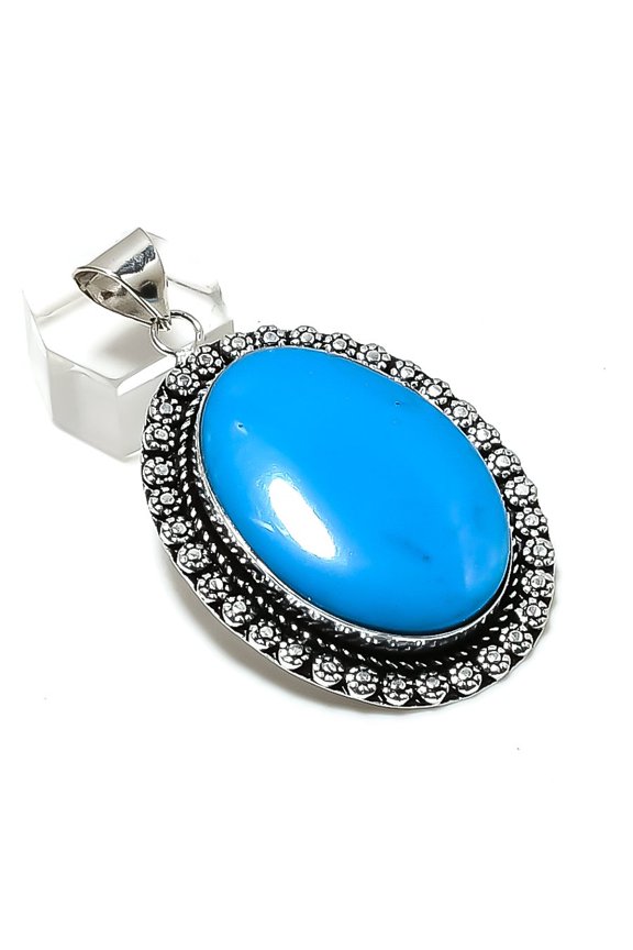 Natural Arizona Turquoise Gemstone 925 Sterling Silver Pendant 2.40"