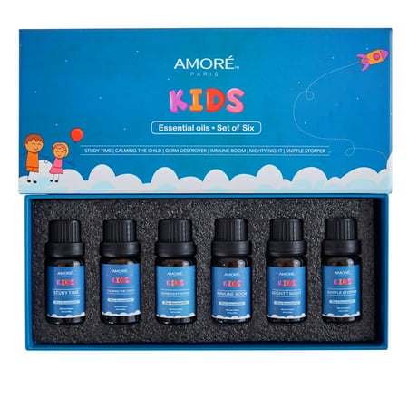 Natural Aromatherapy Kids Safe Essential Oils Starter Set For Focus, Calming, Sleep And Immune Support For Kids - 6-Pack