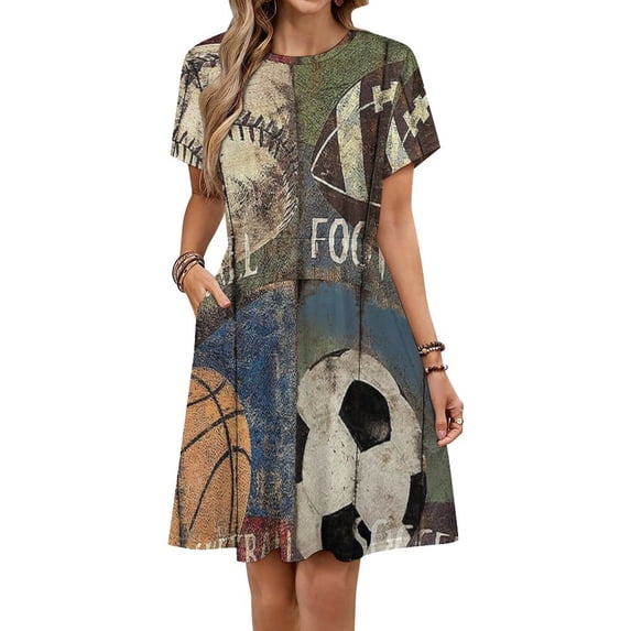 Natural Art Soccer Football Sports Dress Summer Street Style Dresses Female Short Sleeve Printed Sundress
