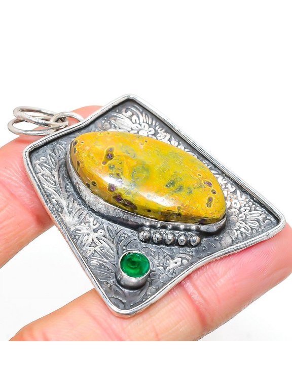 Natural Atlantisite, Diopside Gemstone 925 Sterling Silver Pendant 2.09"