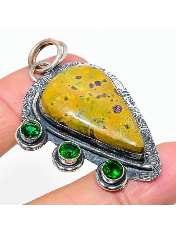 Natural Atlantisite, Diopside Gemstone 925 Sterling Silver Pendant 2.29"