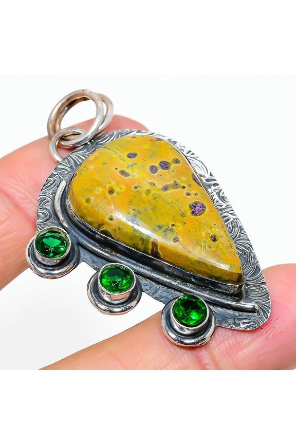 Natural Atlantisite, Diopside Gemstone 925 Sterling Silver Pendant 2.29"