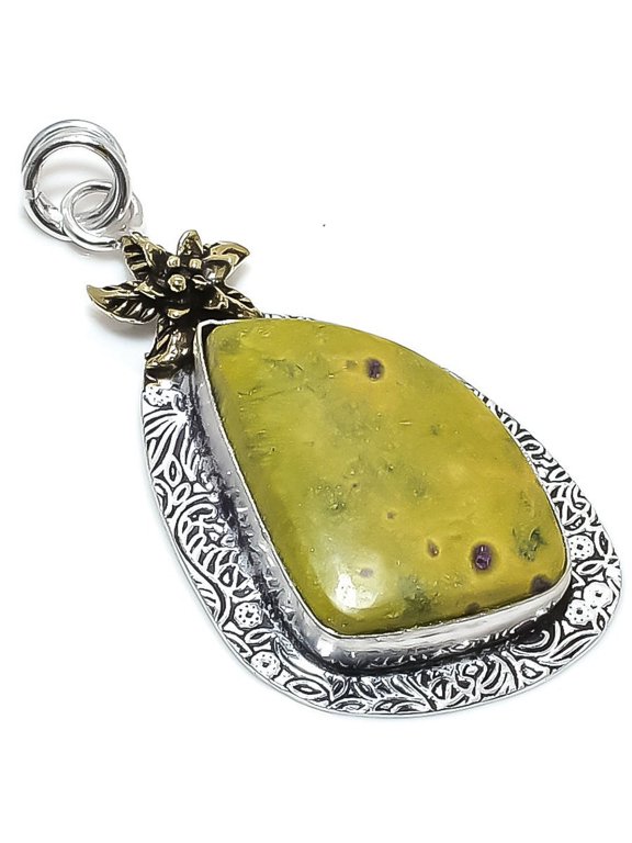 Natural Atlantisite Gemstone 925 Sterling Silver Two Tone Pendant 2.44"