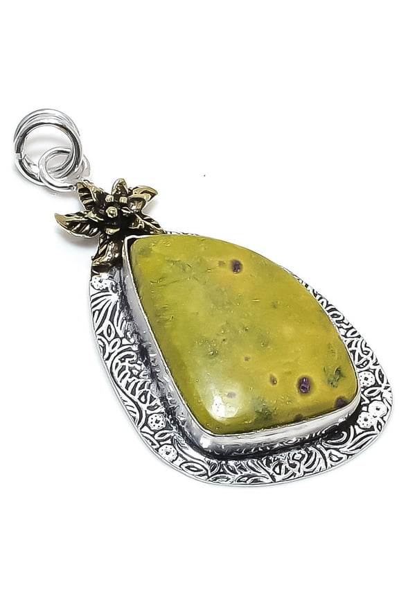 Natural Atlantisite Gemstone 925 Sterling Silver Two Tone Pendant 2.44"