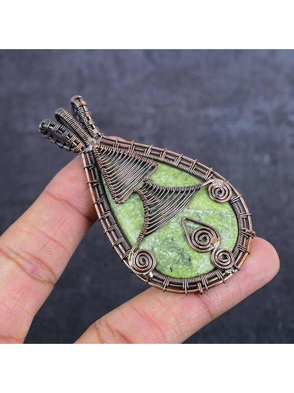 Natural Atlantisite Gemstone Copper Wire Wrap Jewelry Pendant 3.07"