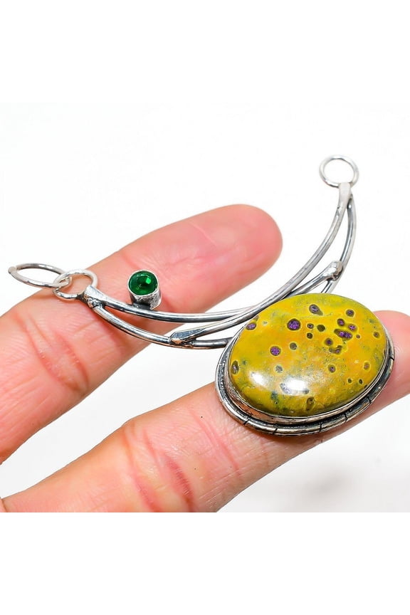 Natural Atlantisite, Peridot Gemstone 925 Sterling Silver Pendant 2.48"