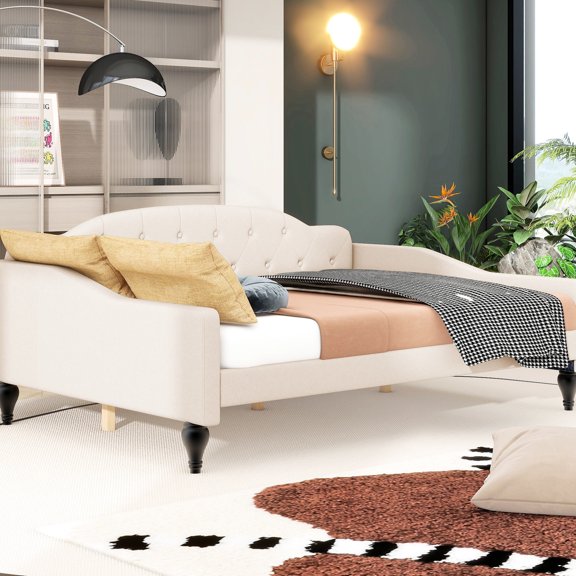 Natural Atmosphere with Wood Structure - Fits Well in Bedroom Decor Full Size Upholstered Daybed