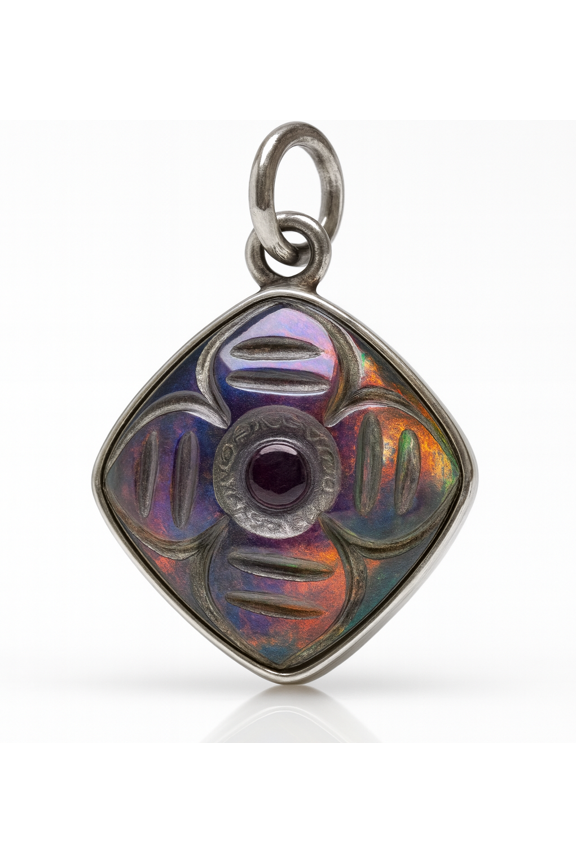 Natural Aurora Opal 15.75 Certified 925 Sterling Silver Square Cushion Pendant