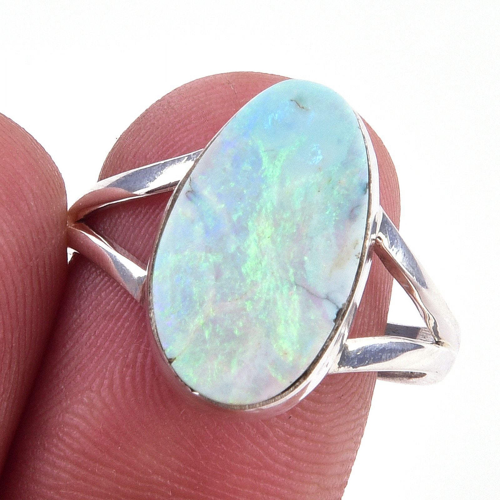 DIVINESILVERUSAINC Natural Australian Opal Gemstone 925 Solid Sterling Silver Jewelry Ring S.9