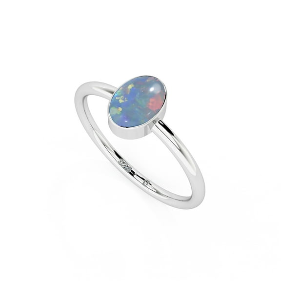 Natural Australian Opal Oval Shape Rings in Sterling Silver for Women, October Birthstone Jewelry for Her Birthday, Wedding Anniversary, Christmas, Mothers Day