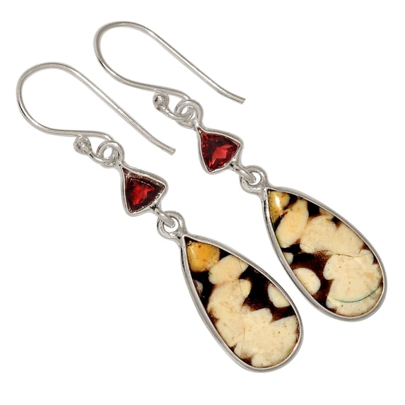Natural Australian Peanut Wood (Petrified Wood) 925 Silver Earrings ALLE-15564