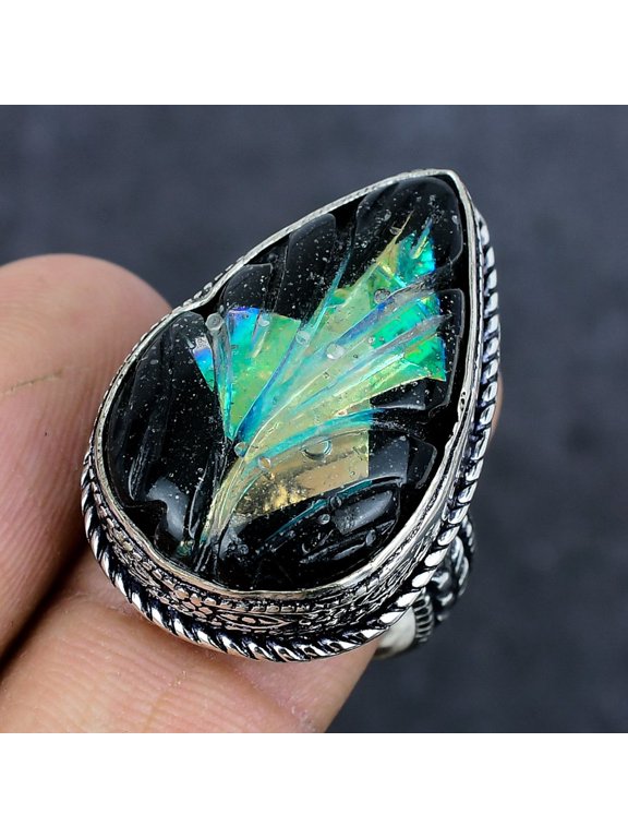 Natural Austrlian Opal Doublet 925 Sterling Silver Jewelry Ring Size 9