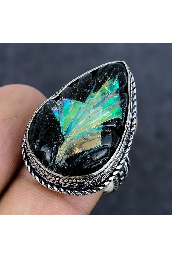 Natural Austrlian Opal Doublet 925 Sterling Silver Jewelry Ring Size 9