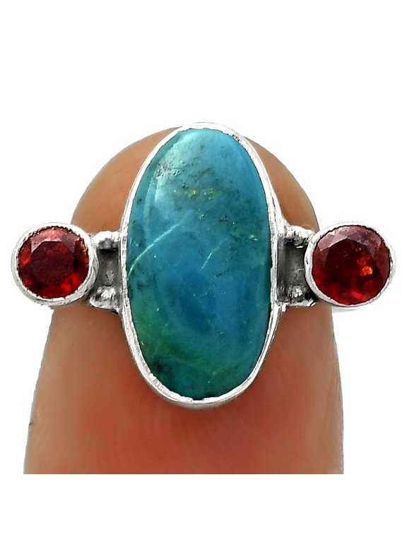 Natural Azurite Chrysocolla & Garnet 925 Sterling Silver Ring s.7 Jewelry R-1112 SDR172002