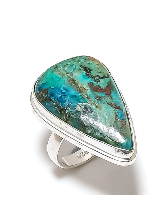Natural Azurite Malachite Gemstone Handmade 925 Sterling Silver Ring Size 8