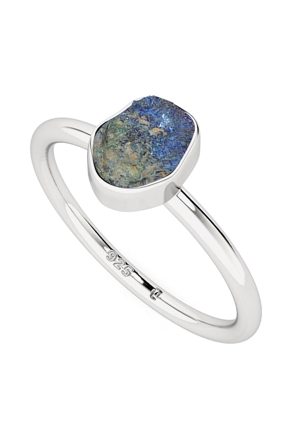 Natural Azurite Malachite Rough Shape Rings in Sterling Silver for Women, May Birthstone Jewelry for Her Birthday, Wedding Anniversary, Christmas, Mothers Day
