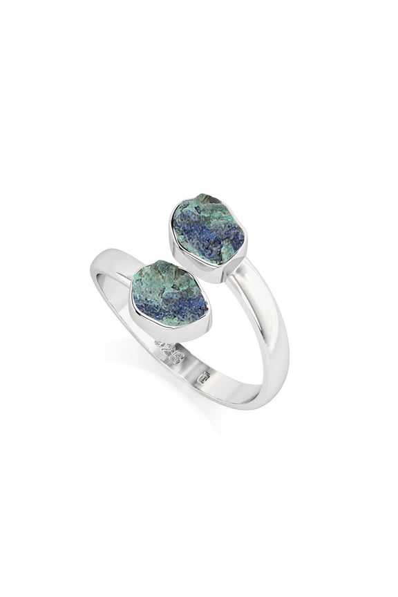 Natural Azurite Malachite Rough Shape Rings in Sterling Silver for Women, May Birthstone Jewelry for Her Birthday, Wedding Anniversary, Christmas, Mothers Day